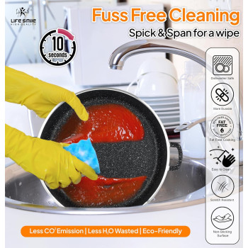 Life Smile Life Smile Shallow Pots Set With Lid, 24 Cm, 28 Cm, 32 Cm, Non Stick Pfoa Free Granite Coating Frying Pans Set, Oven Safe, Hand Wash Only (Black), 1 Year Warranty