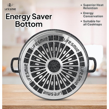 Life Smile Life Smile Shallow Pots Set With Lid, 24 Cm, 28 Cm, 32 Cm, Non Stick Pfoa Free Granite Coating Frying Pans Set, Oven Safe, Hand Wash Only (Black), 1 Year Warranty