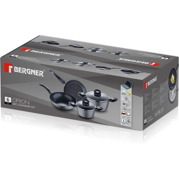 Bergner Orion 6Pcs Cookware Set, Forged Aluminum, Induction Bottom, Grey Color, BG35776GY, 1 Year Warranty