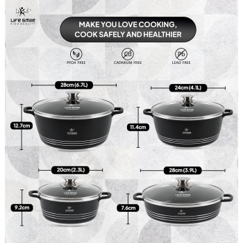 Life Smile Cookware Set Ceramic Non Toxic- Life Smile Pots And Pans Set Multi Layer Non Stick Coating Cookware Sets 100% Pfoa Free, Kitchenware Cooking Sets With Frying Pans (8 Pieces, Ceramic), 1 Year Warranty