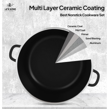 Life Smile Cookware Set Ceramic Non Toxic- Life Smile Pots And Pans Set Multi Layer Non Stick Coating Cookware Sets 100% Pfoa Free, Kitchenware Cooking Sets With Frying Pans (8 Pieces, Ceramic), 1 Year Warranty