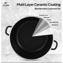 Life Smile Cookware Set Ceramic Non Toxic- Life Smile Pots And Pans Set Multi Layer Non Stick Coating Cookware Sets 100% Pfoa Free, Kitchenware Cooking Sets With Frying Pans (8 Pieces, Ceramic), 1 Year Warranty