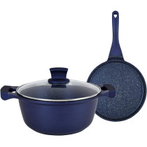 Winsor Cast Aluminum Granite Long Lasting Cookware, 3 Pieces, Blue, 1 Year Warranty