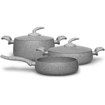 Rossetti Intelligenza Casalinghi Rossetti Elementi Natura Made In Italy Cookware Set, Porcelain Enamel 5 Pcs Granite Cookware Set Non-Stick 28Cm Casserole Pot, 24Cm Stockpot & 24Cm Frying Pan Ceramic Cookware, Pfoa-Free Non-Toxic, 1 Year Warranty