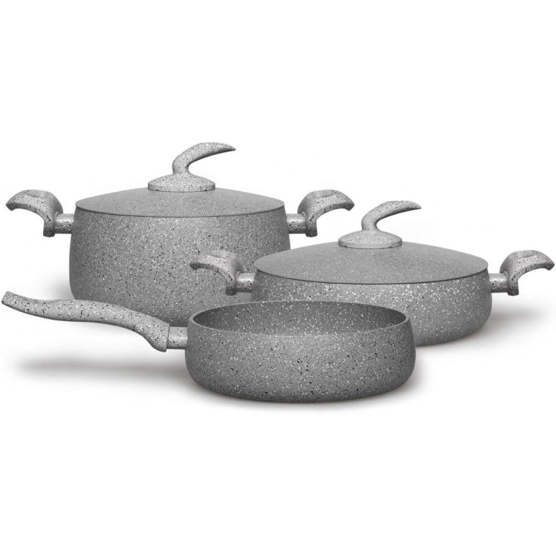 Rossetti Intelligenza Casalinghi Rossetti Elementi Natura Made In Italy Cookware Set, Porcelain Enamel 5 Pcs Granite Cookware Set Non-Stick 28Cm Casserole Pot, 24Cm Stockpot & 24Cm Frying Pan Ceramic Cookware, Pfoa-Free Non-Toxic, 1 Year Warranty