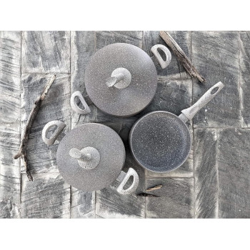 Rossetti Intelligenza Casalinghi Rossetti Elementi Natura Made In Italy Cookware Set, Porcelain Enamel 5 Pcs Granite Cookware Set Non-Stick 28Cm Casserole Pot, 24Cm Stockpot & 24Cm Frying Pan Ceramic Cookware, Pfoa-Free Non-Toxic, 1 Year Warranty