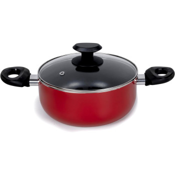 Wilson Presto 10 Piece Non-Stick Cookware Set, Non Stick Aluminium, Casserole, Sauce Pan, Fry Pan, Solid Spoon, Turner, Red, 1 Year Warranty