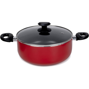 Wilson Presto 10 Piece Non-Stick Cookware Set, Non Stick Aluminium, Casserole, Sauce Pan, Fry Pan, Solid Spoon, Turner, Red, 1 Year Warranty