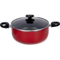 Wilson Presto 10 Piece Non-Stick Cookware Set, Non Stick Aluminium, Casserole, Sauce Pan, Fry Pan, Solid Spoon, Turner, Red, 1 Year Warranty