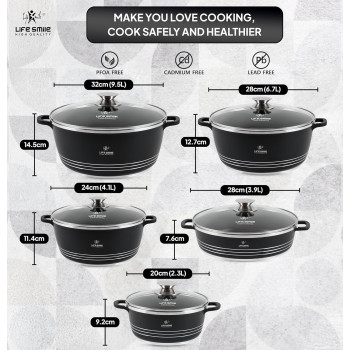 Life Smile Cookware Set Ceramic Non Toxic - Life Smile Pots And Pans Set Multi Layer Non Stick Coating Cookware Sets 100% Pfoa Free, Kitchenware Cooking Sets With Frying Pans (10 Pieces, Ceramic), 1 Year Warranty