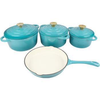 V A V Healthy And Safe, Non-Stick Enameled 7-Pcs Set Of Cast Iron Dutch Oven Cookwares. Set Includes: 24Cm Dutch Oven Fry Pan, 18Cm, 21Cm, 24Cm Dutch Oven Cookwares With Lids., 1 Year Warranty