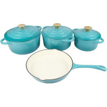 V A V Healthy And Safe, Non-Stick Enameled 7-Pcs Set Of Cast Iron Dutch Oven Cookwares. Set Includes: 24Cm Dutch Oven Fry Pan, 18Cm, 21Cm, 24Cm Dutch Oven Cookwares With Lids., 1 Year Warranty
