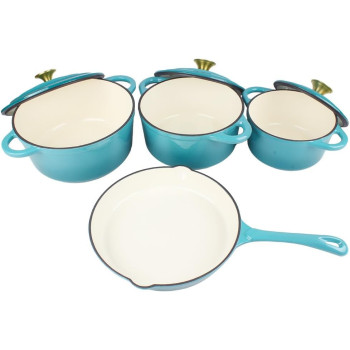V A V Healthy And Safe, Non-Stick Enameled 7-Pcs Set Of Cast Iron Dutch Oven Cookwares. Set Includes: 24Cm Dutch Oven Fry Pan, 18Cm, 21Cm, 24Cm Dutch Oven Cookwares With Lids., 1 Year Warranty