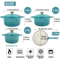 V A V Healthy And Safe, Non-Stick Enameled 7-Pcs Set Of Cast Iron Dutch Oven Cookwares. Set Includes: 24Cm Dutch Oven Fry Pan, 18Cm, 21Cm, 24Cm Dutch Oven Cookwares With Lids., 1 Year Warranty