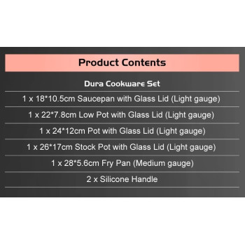 Balzano - 10 Pcs Dura Cookware Set - Pink, 1 Year Warranty