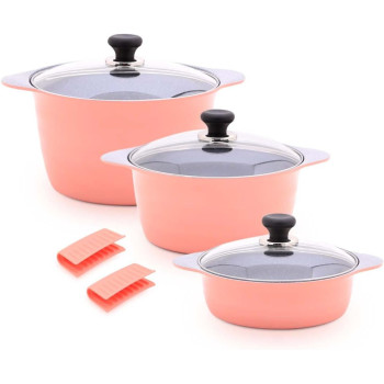 Balzano - 10 Pcs Dura Cookware Set - Pink, 1 Year Warranty