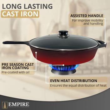 Empire Trading & Commerce Empire Cast Iron Skillet Set Of 3 Pcs, Pre-Seasoned Non Stick Frying Pans- 11.8 Inches, 10.2 Inches & 7.8 Inches With Silicone Handles, Oil Brush & Scrapper, Black, 1 Year Warranty