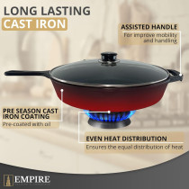 Empire Trading & Commerce Empire Cast Iron Skillet Set Of 3 Pcs, Pre-Seasoned Non Stick Frying Pans- 11.8 Inches, 10.2 Inches & 7.8 Inches With Silicone Handles, Oil Brush & Scrapper, Black, 1 Year Warranty