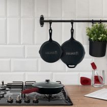 Empire Trading & Commerce Empire Cast Iron Skillet Set Of 3 Pcs, Pre-Seasoned Non Stick Frying Pans- 11.8 Inches, 10.2 Inches & 7.8 Inches With Silicone Handles, Oil Brush & Scrapper, Black, 1 Year Warranty