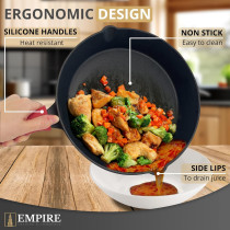 Empire Trading & Commerce Empire Cast Iron Skillet Set Of 3 Pcs, Pre-Seasoned Non Stick Frying Pans- 11.8 Inches, 10.2 Inches & 7.8 Inches With Silicone Handles, Oil Brush & Scrapper, Black, 1 Year Warranty