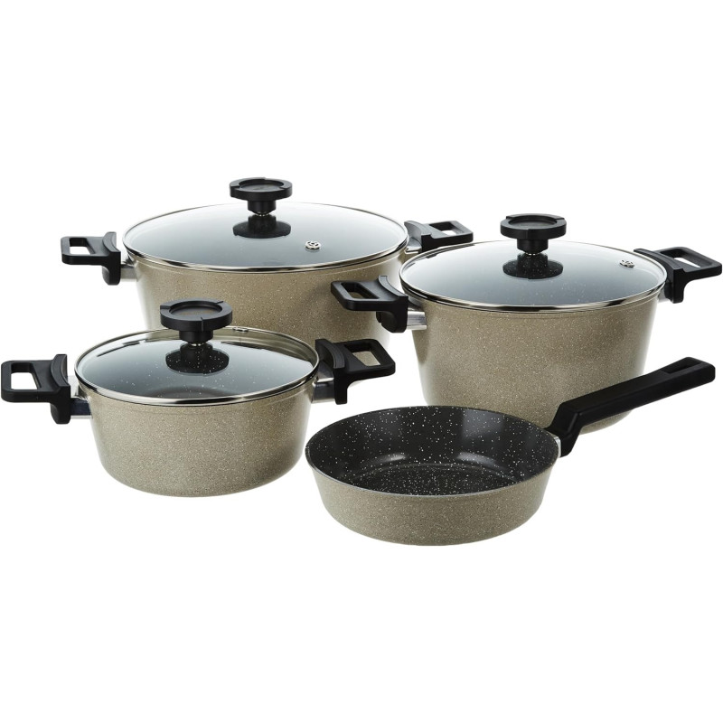 Neoflam XR07.WM Reverse Cookware Set, 7 Pieces, Warm Marble, 1 Year Warranty