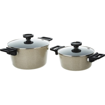 Neoflam XR07.WM Reverse Cookware Set, 7 Pieces, Warm Marble, 1 Year Warranty