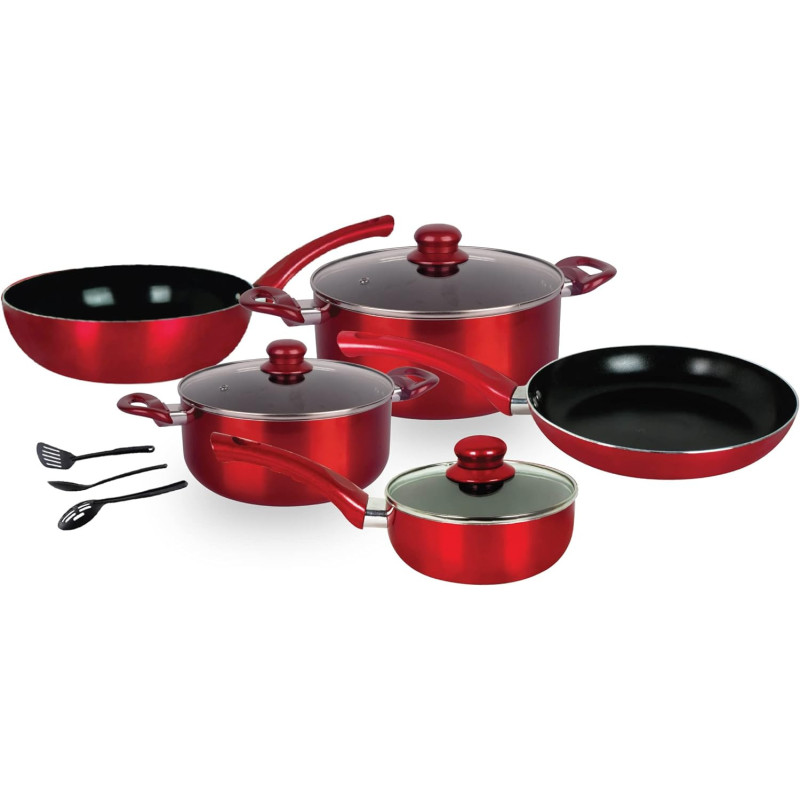 Blackstone Ceramic Cookware Set, Cooking Pots, Wok Pan, Fry Pan, Milk Pot, Nylon Spoon, Set Of 11 Pcs, 1 Year Warranty