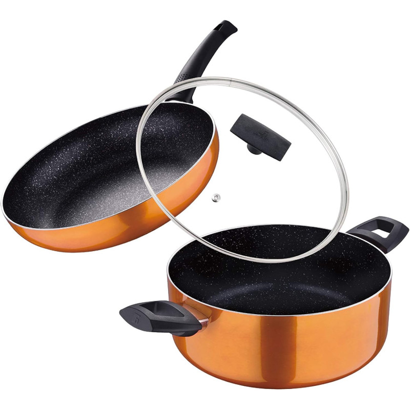 Bergner Ultra 3Pcs Cookware Set, Frypan 28Cm + Casserole With Lid 26Cm, Orange Colour, Pressed Aluminium, Induction Bottom, Bg31311Or, 1 Year Warranty