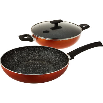 Bergner Ultra 3Pcs Cookware Set, Frypan 28Cm + Kadai With Lid 28Cm, Orange Colour, Pressed Aluminium, Induction Bottom, Bg31310Or, 1 Year Warranty