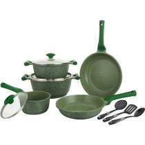Prestige Essentials Nonstick Pots And Pans Set, Induction Cookware Set 11 Pieces, Non Stick Set Combo, Granite Cooking Set, Fry Pan Non Stick Combo Set - Green, 1 Year Warranty