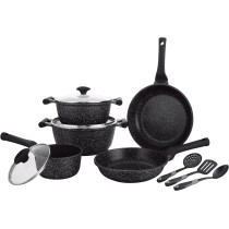 Prestige Essentials Nonstick Pots And Pans Set, Induction Cookware Set 11 Pieces, Non Stick Set Combo, Granite Cooking Set, Fry Pan Non Stick Combo Set - Black, 1 Year Warranty