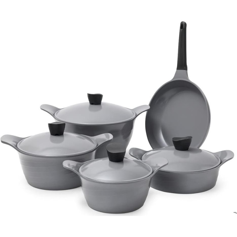 Tornado Tornado 9Pcs Korean Granite Pot Set, Grey, Tod.Dg31372, 1 Year Warranty