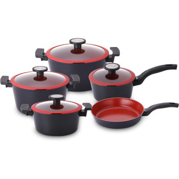 Neoflam Xdc09.Rm Dichi Cooking Set, 9 Pieces, Red Marble, 1 Year Warranty