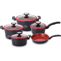 Neoflam Xdc09.Rm Dichi Cooking Set, 9 Pieces, Red Marble, 1 Year Warranty