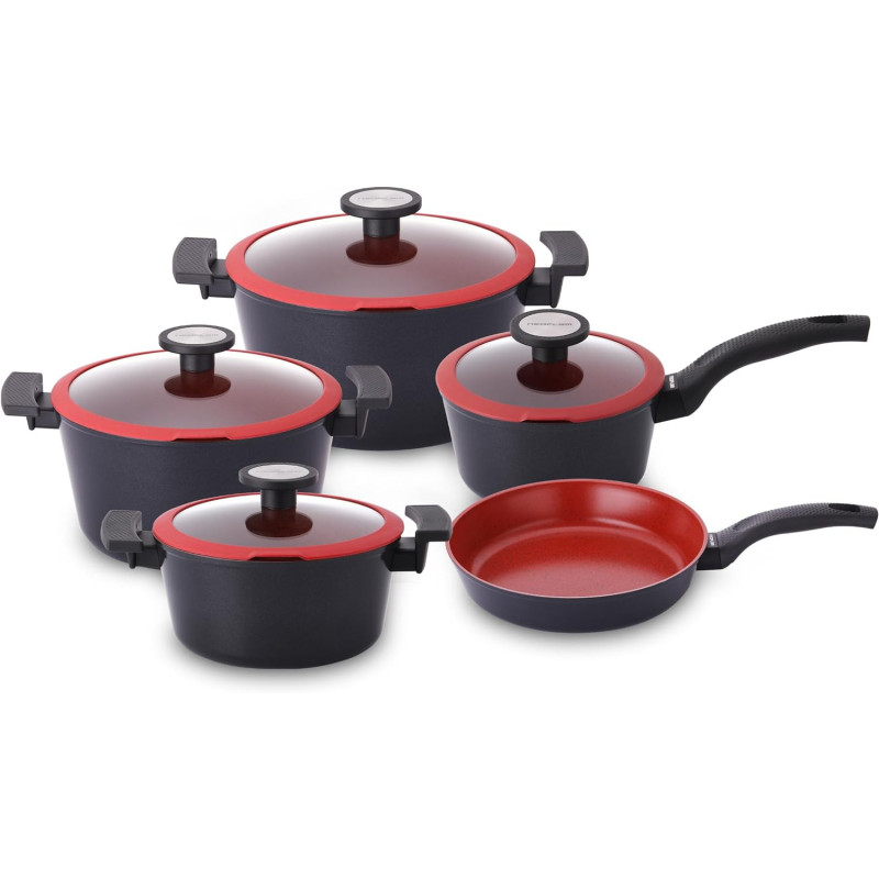 Neoflam Xdc09.Rm Dichi Cooking Set, 9 Pieces, Red Marble, 1 Year Warranty