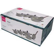 Fissman Cookware Set Radiant Series 9 Pcs Aluminium With Non-Stick Coating, Cream Color, Casserole With Lid 20Cm, 24Cm, 28Cm, Saucepan 16Cm, Frying Pan 24Cm With Standard German Coating, 1 Year Warranty