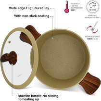 Fissman Cookware Set Radiant Series 9 Pcs Aluminium With Non-Stick Coating, Cream Color, Casserole With Lid 20Cm, 24Cm, 28Cm, Saucepan 16Cm, Frying Pan 24Cm With Standard German Coating, 1 Year Warranty