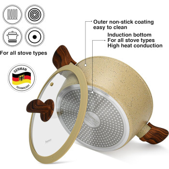 Fissman Cookware Set Radiant Series 9 Pcs Aluminium With Non-Stick Coating, Cream Color, Casserole With Lid 20Cm, 24Cm, 28Cm, Saucepan 16Cm, Frying Pan 24Cm With Standard German Coating, 1 Year Warranty