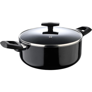 Bergner Shine 7Pcs Cookware Set Pressed Aluminum, Marble+ Non-Stick Coating, Induction Bottom, Black Color, Bg34660Bk, 1 Year Warranty