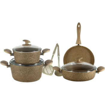Home Maker Granitec Cookware 9-Pieces Set, Charm Light Brown, 1 Year Warranty
