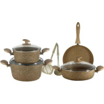 Home Maker Granitec Cookware 9-Pieces Set, Charm Light Brown, 1 Year Warranty