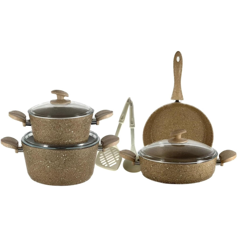 Home Maker Granitec Cookware 9-Pieces Set, Charm Light Brown, 1 Year Warranty
