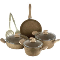 Home Maker Granitec Cookware 9-Pieces Set, Charm Light Brown, 1 Year Warranty