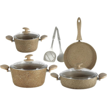 Home Maker Granitec Cookware 9-Pieces Set, Charm Light Brown, 1 Year Warranty