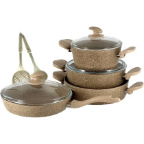 Home Maker Granitec Cookware 9-Pieces Set, Charm Light Brown, 1 Year Warranty
