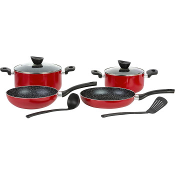 Bergner Bellini 8 Pcs Cookware Set, Pressed Aluminum, Red Colour, Bg31201, 1 Year Warranty
