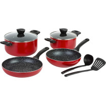 Bergner Bellini 8 Pcs Cookware Set, Pressed Aluminum, Red Colour, Bg31201, 1 Year Warranty