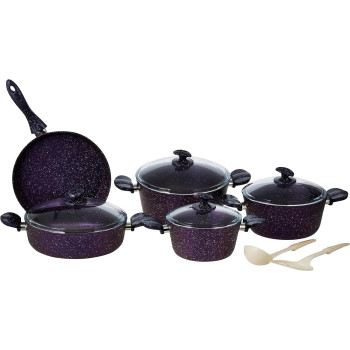 Home Maker Granitec Cookware Set 11-Pieces, Gloria Purple, 1 Year Warranty