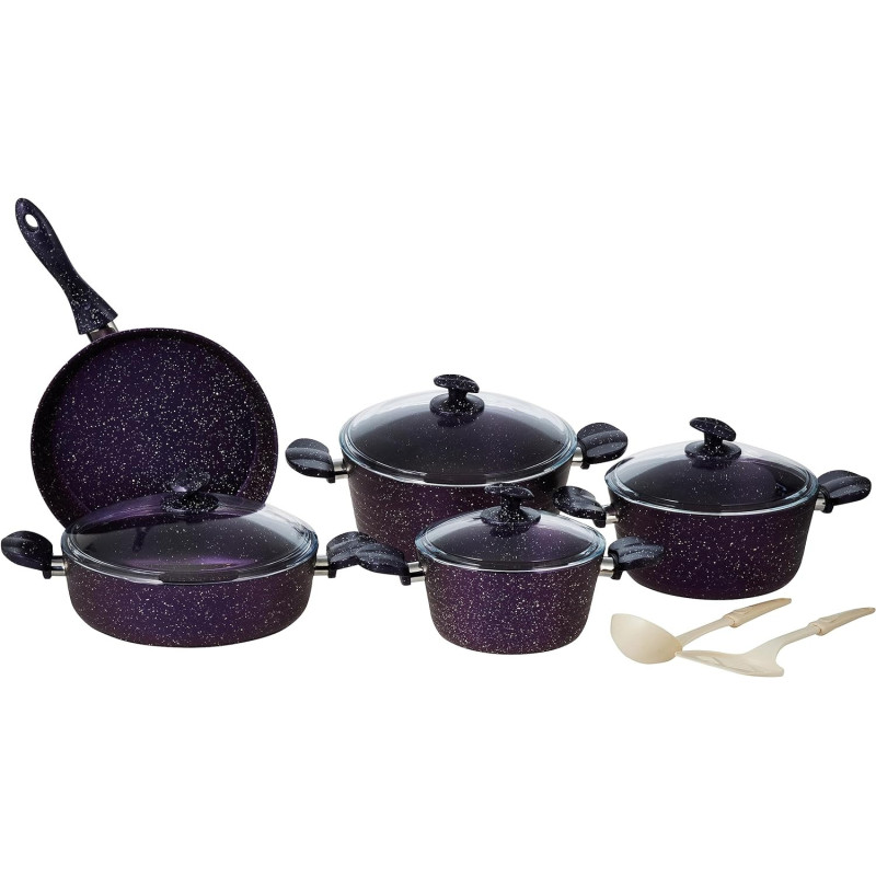 Home Maker Granitec Cookware Set 11-Pieces, Gloria Purple, 1 Year Warranty
