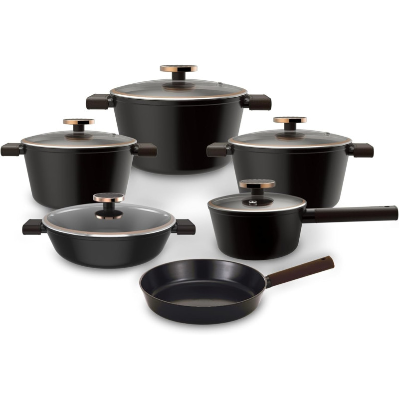 Neoflam Xn11.Bn Nobless Cooking Set, 11 Pieces, Brown, 1 Year Warranty